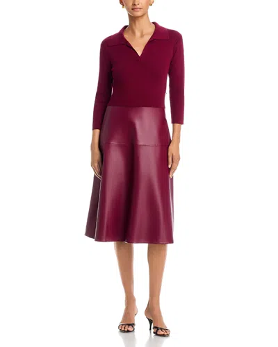 T Tahari Mixed Media Midi Dress In Burgundy