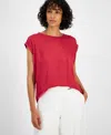 T Tahari Mixed Media Top Women Corsage Pink Drop Shoulder Pullover Fts1159 In Pink