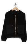 T Tahari Mixed Media Zip Up Hoodie In Black