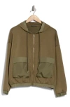 T Tahari Mixed Media Zip Up Hoodie In Green