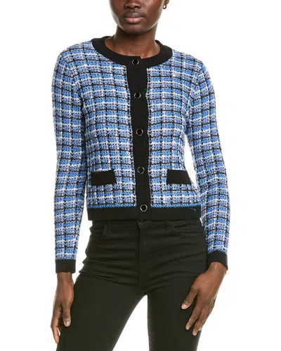 T Tahari Mixed Texture Stitch Cardigan In Blue