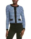 T Tahari Mixed Texture Stitch Cardigan In Blue