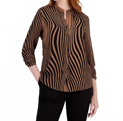 T Tahari Mixed-stripe Mandarin Blouse In Hazel Soft In Multi
