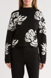 T Tahari Mock Neck Jacquard Sweater In Black