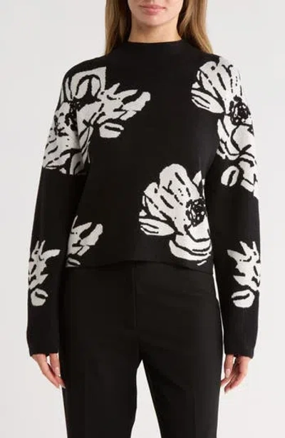 T Tahari Mock Neck Jacquard Sweater In Black