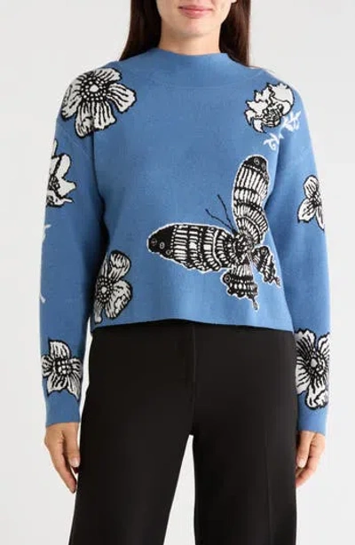 T Tahari Mock Neck Jacquard Sweater In Blue