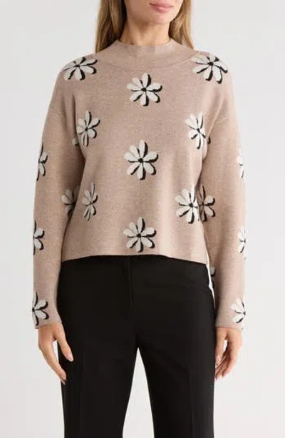 T Tahari Mock Neck Jacquard Sweater In Brown