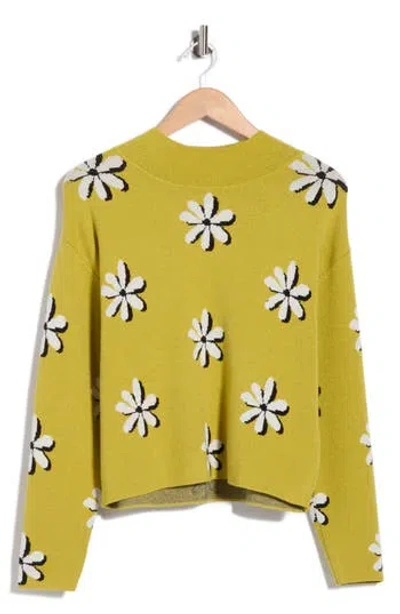 T Tahari Mock Neck Jacquard Sweater In Floral Combo With Ci