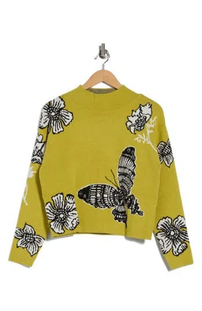 T Tahari Mock Neck Jacquard Sweater In Green