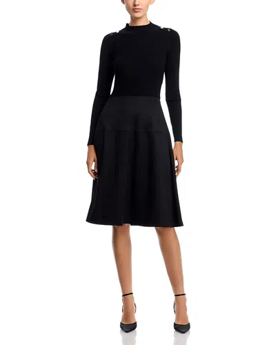 T Tahari Mock Neck Long Sleeve Dress - Exclusive In Black