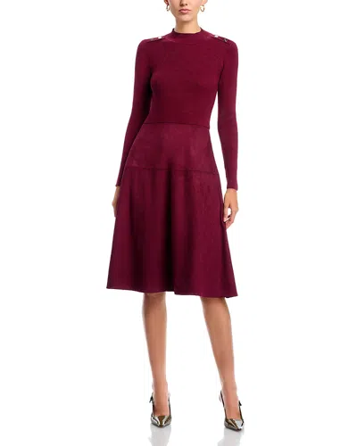 T Tahari Mock Neck Long Sleeve Dress - Exclusive In Burgundy
