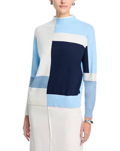 T Tahari Mock Neck Modern Colorblock Sweater In Blue