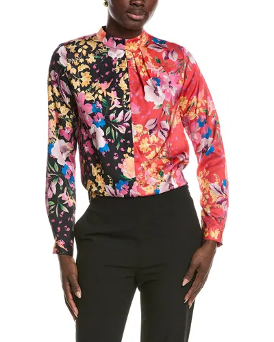 T Tahari Mock Neck Pleated Blouse In Animal Print