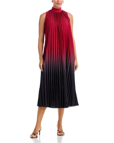 T Tahari Mock Neck Pleated Sleeveless Dress In Multi