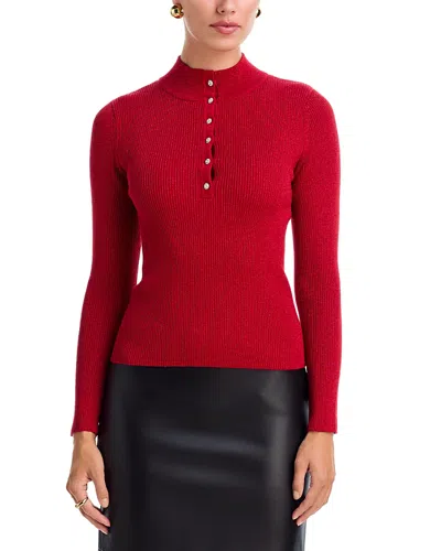 T Tahari Mock Neck Rib Knit Sweater In Red