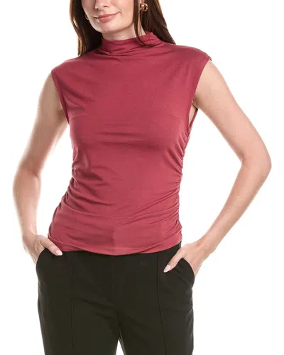 T Tahari Mock Neck Ruched Top In Red