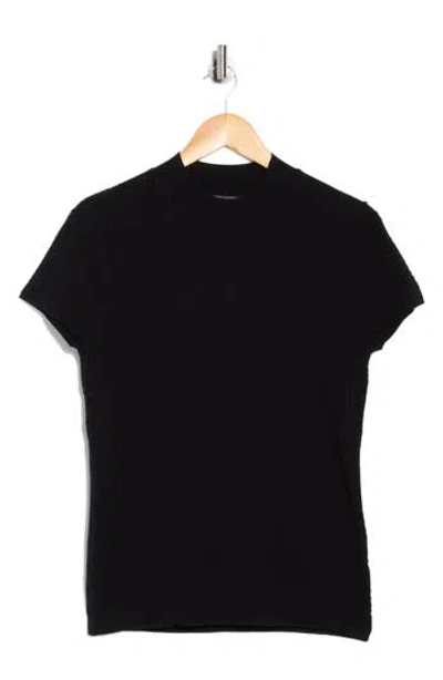 T Tahari Mock Neck Short Sleeve Knit Sweater In Black