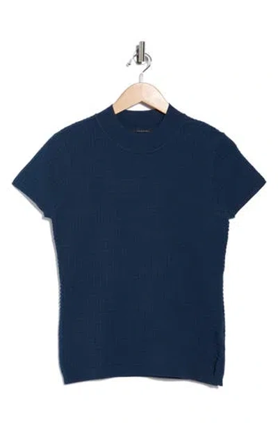 T Tahari Mock Neck Short Sleeve Knit Sweater In Blue