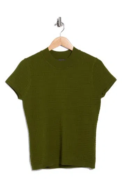 T Tahari Mock Neck Short Sleeve Knit Sweater In Olive Moss
