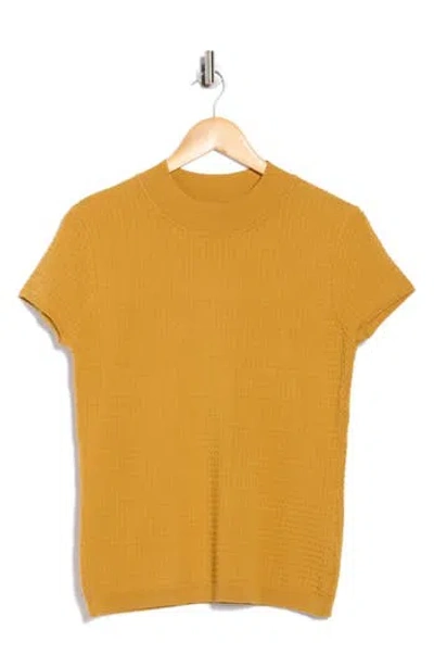 T Tahari Mock Neck Short Sleeve Knit Sweater In Yellow