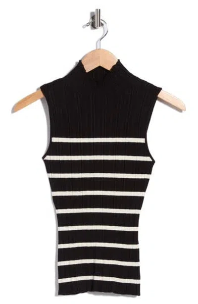 T Tahari Mock Neck Sleeveless Ribbed Sweater In Black