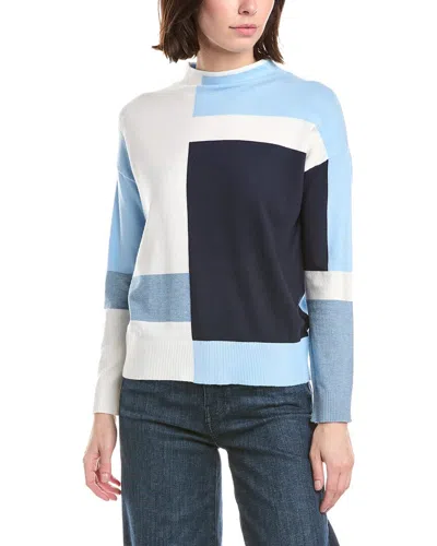 T Tahari Mock Neck Modern Colorblock Sweater In Blue