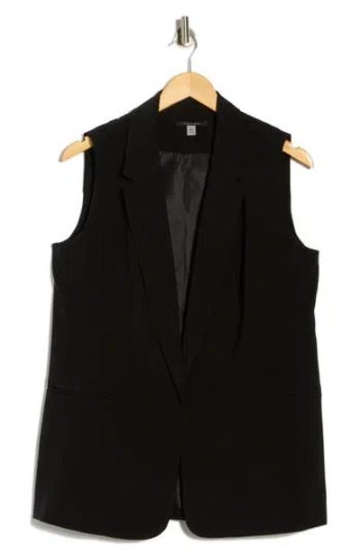 T Tahari Notch Lapel Longline Vest In Black