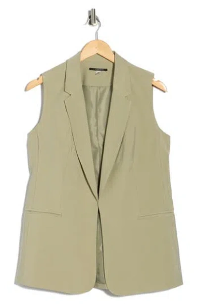 T Tahari Notch Lapel Longline Vest In Green