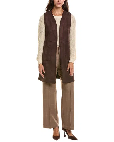 T Tahari Open Front Vest In Brown