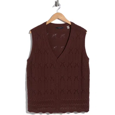 T Tahari Open Stitch Sweater Vest In Brown