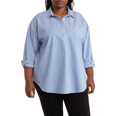 T Tahari Oversize Poplin Tunic Shirt In Blue/white Stripe