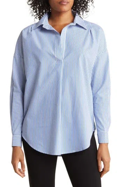 T Tahari Oversized Poplin Tunic Shirt In Blue/white Stripe