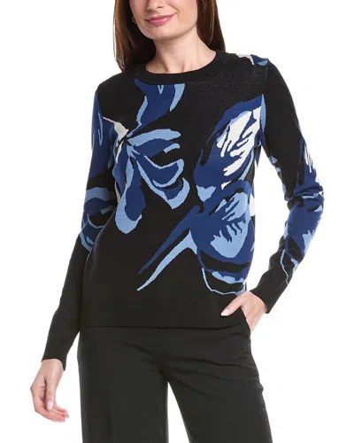 T Tahari Painterly Floral Jacquard Sweater In Black
