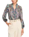 T TAHARI PAISLEY RUFFLE COLLAR BLOUSE