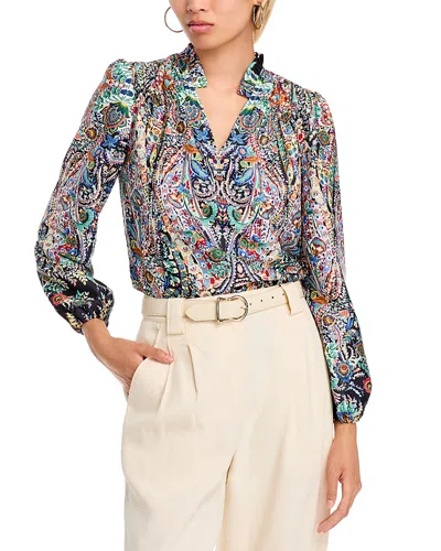 T Tahari Paisley Ruffle Collar Blouse In Blue