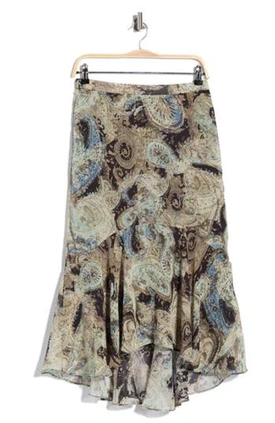 T Tahari Paisley Ruffle Hem High-low Skirt In Multi