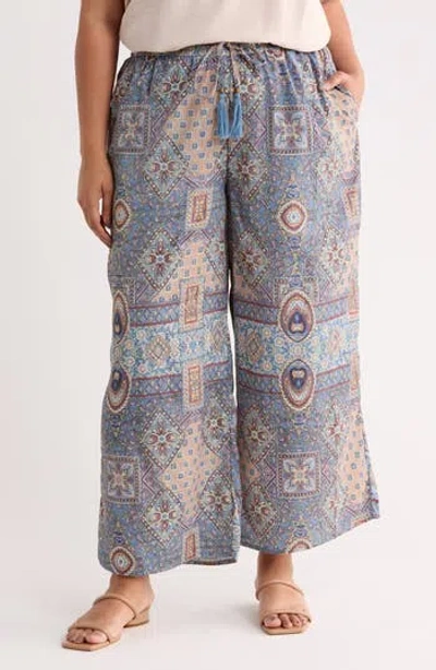 T Tahari Patchwork Print Pull-on Wide Leg Pants In Multi