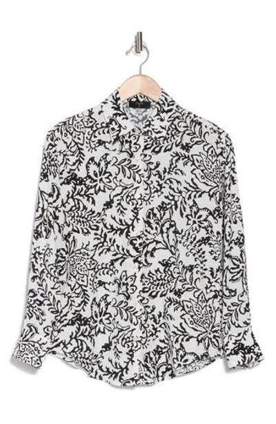 T Tahari Patterned Button-up Shirt In Ivory/floral Outline