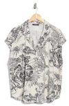 T Tahari Cap Sleeve Linen Blend Button-up Shirt In Gray