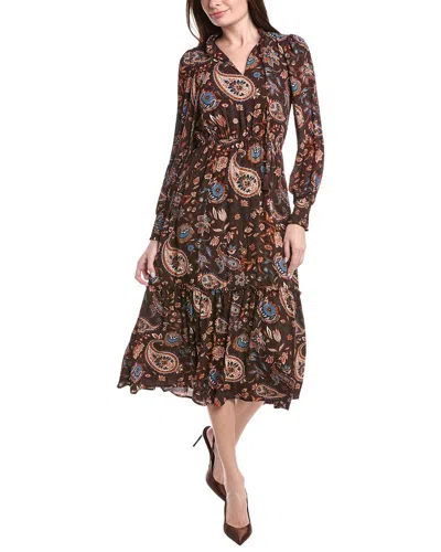 T Tahari Peplum Hem Paisley Dress In Brown