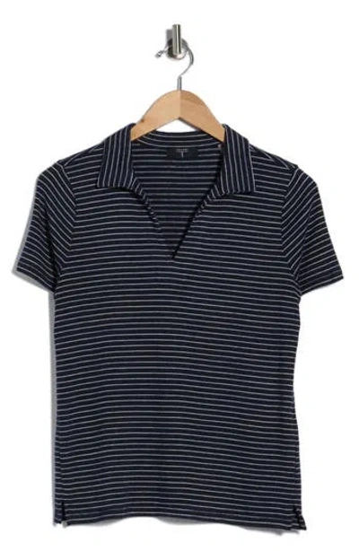 T Tahari Pinstripe Short Sleeve Top In Black