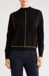 T Tahari Piped Mock Neck Sweater In Black