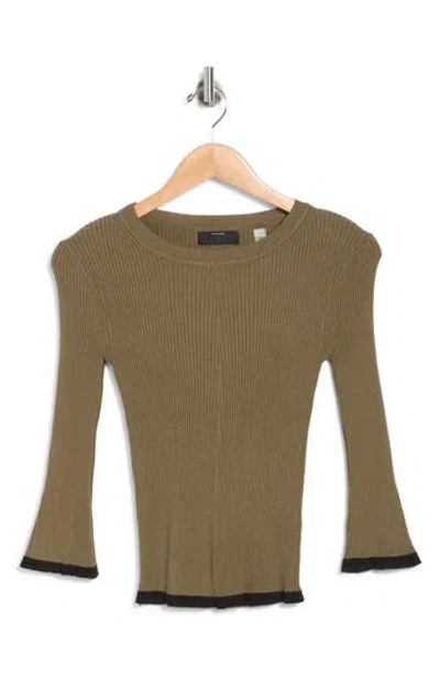 T Tahari Piping Trim Ribbed Crewneck Sweater In Green