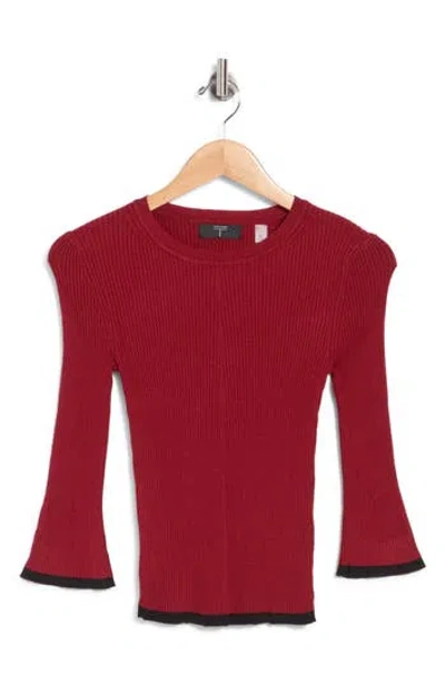 T Tahari Piping Trim Ribbed Crewneck Sweater In Red