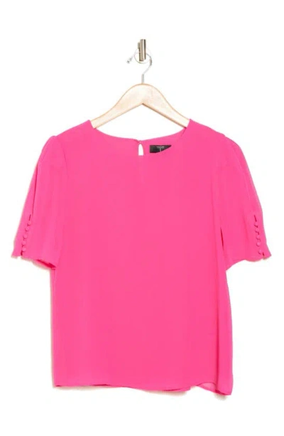 T Tahari Pleat Button Sleeve Blouse In Fuschsia Fedora