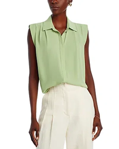 T Tahari Pleat Shoulder Blouse In Soft Moss