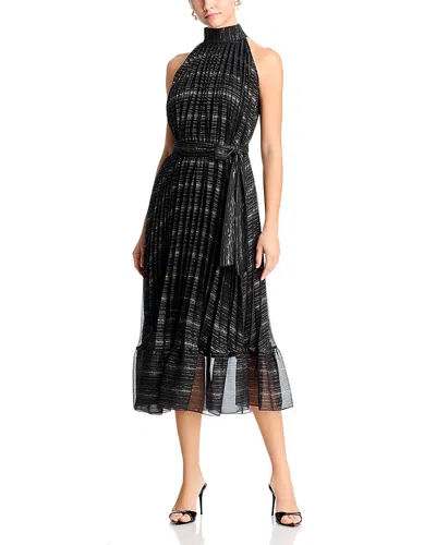 T Tahari Pleated Belted Dress In Black