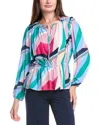 T Tahari Pleated Blouse In Multi