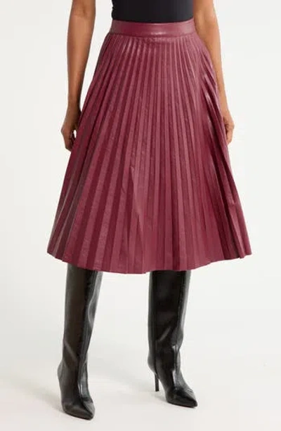 T Tahari Pleated Faux Leather Midi Skirt In Brown
