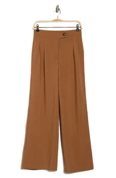 T Tahari Pleated Front Wide Leg Pants In Brown